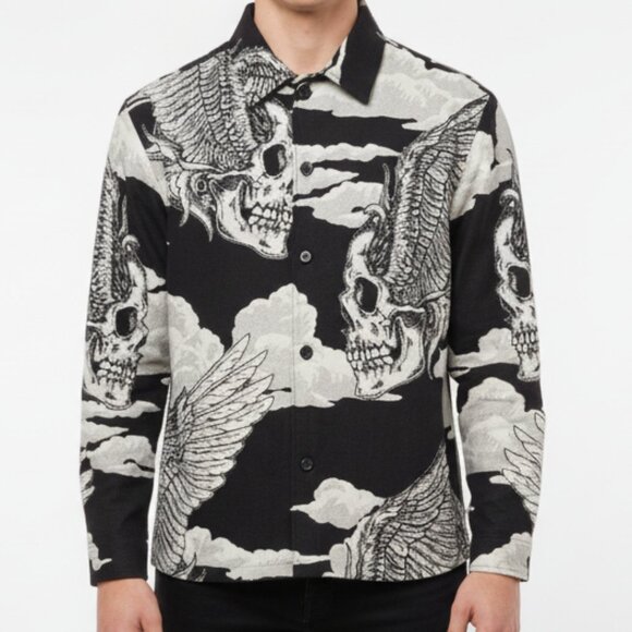 Rebel Vengeance Woven Mens Size S Skull Tapestry Shirt Jacket NWT - Picture 1 of 11